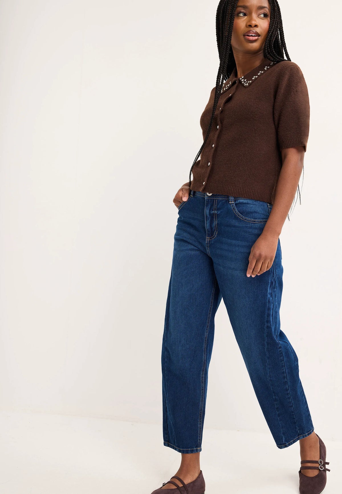 Womens Chocolate Brown Diamante Collar Cardigan