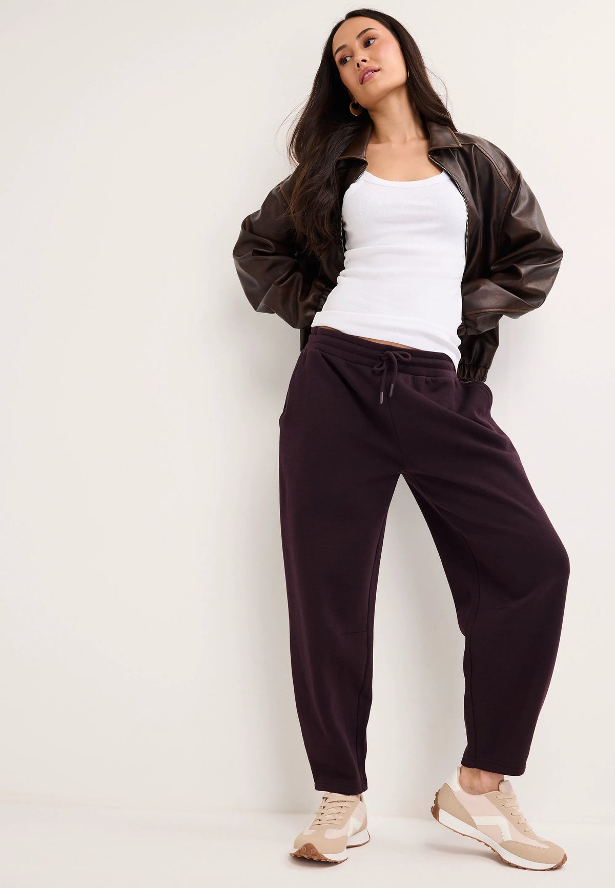Womens Plum Cotton Rich Barrel Joggers