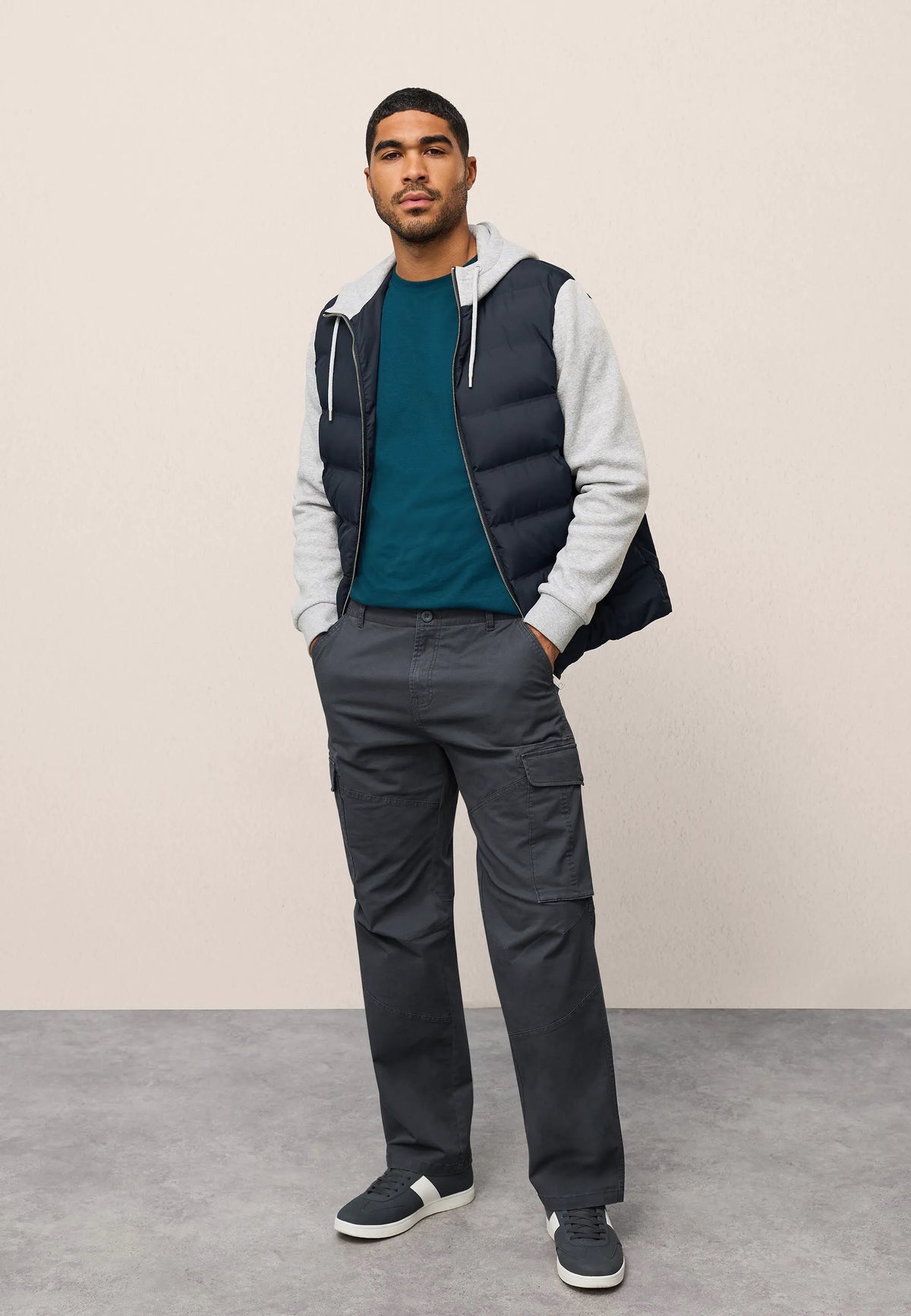 Mens Navy Gilet Hybrid Hooded Jacket