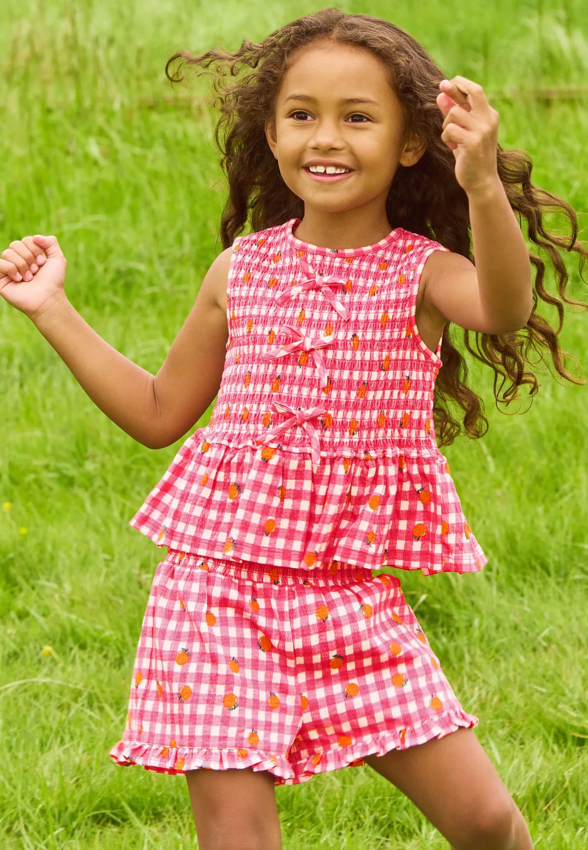 Younger Girls Pink Gingham Bow Top and Shorts Set