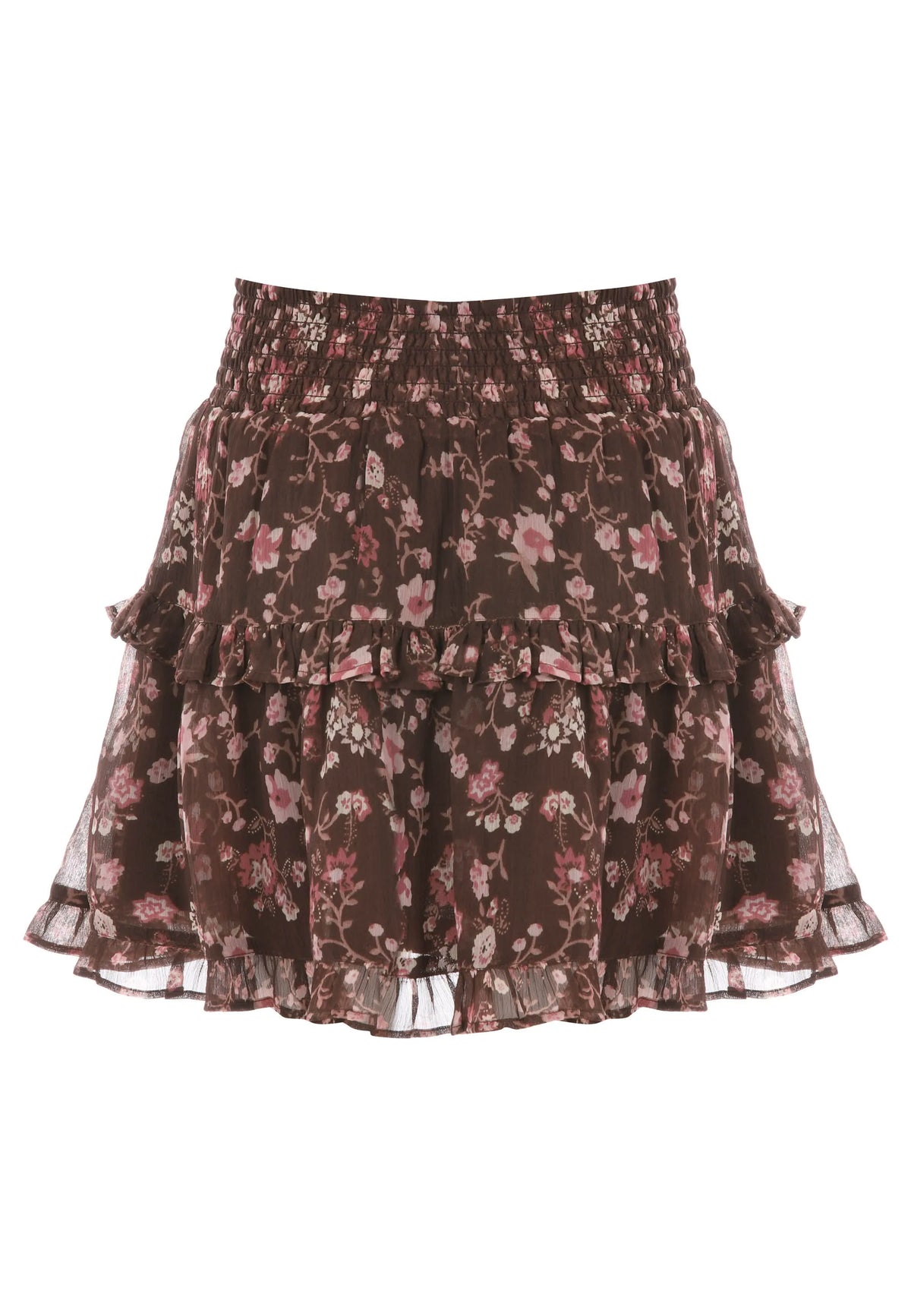 Older Girls Brown Floral Tiered Skirt