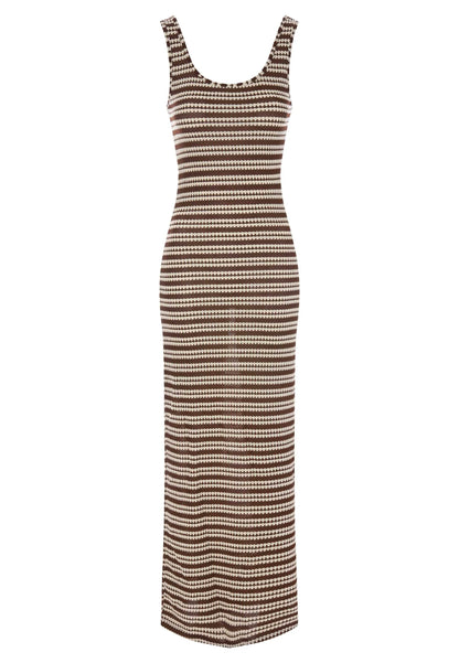 Womens Chocolate Horizontal Stripe Textured Midi Dress