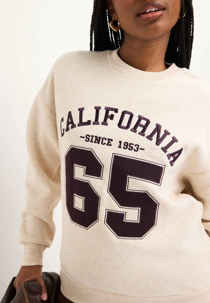 Womens Oatmeal California 65 Slogan Sweatshirt