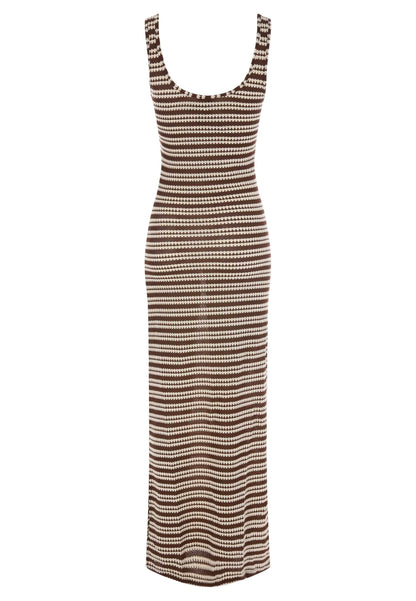 Womens Chocolate Horizontal Stripe Textured Midi Dress