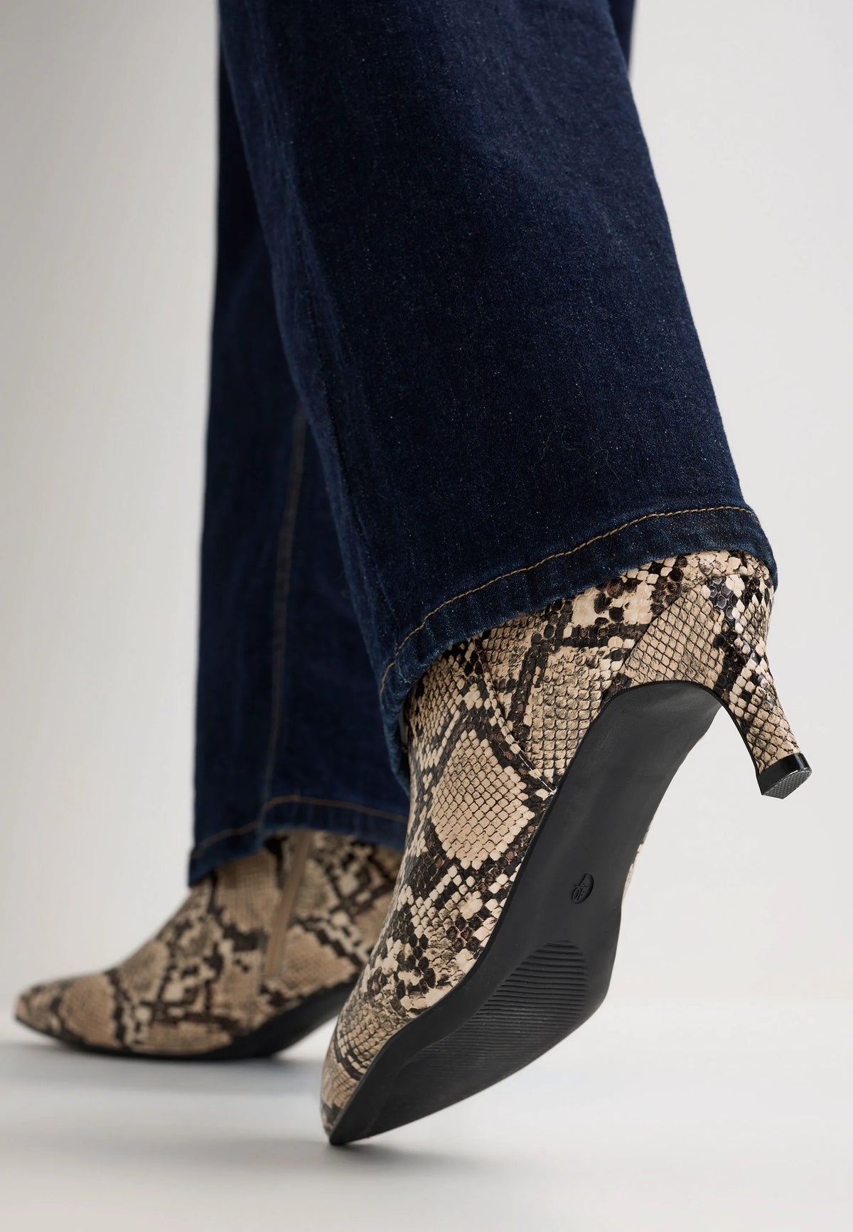 Womens Beige Snake Print Kitten Heel Boots