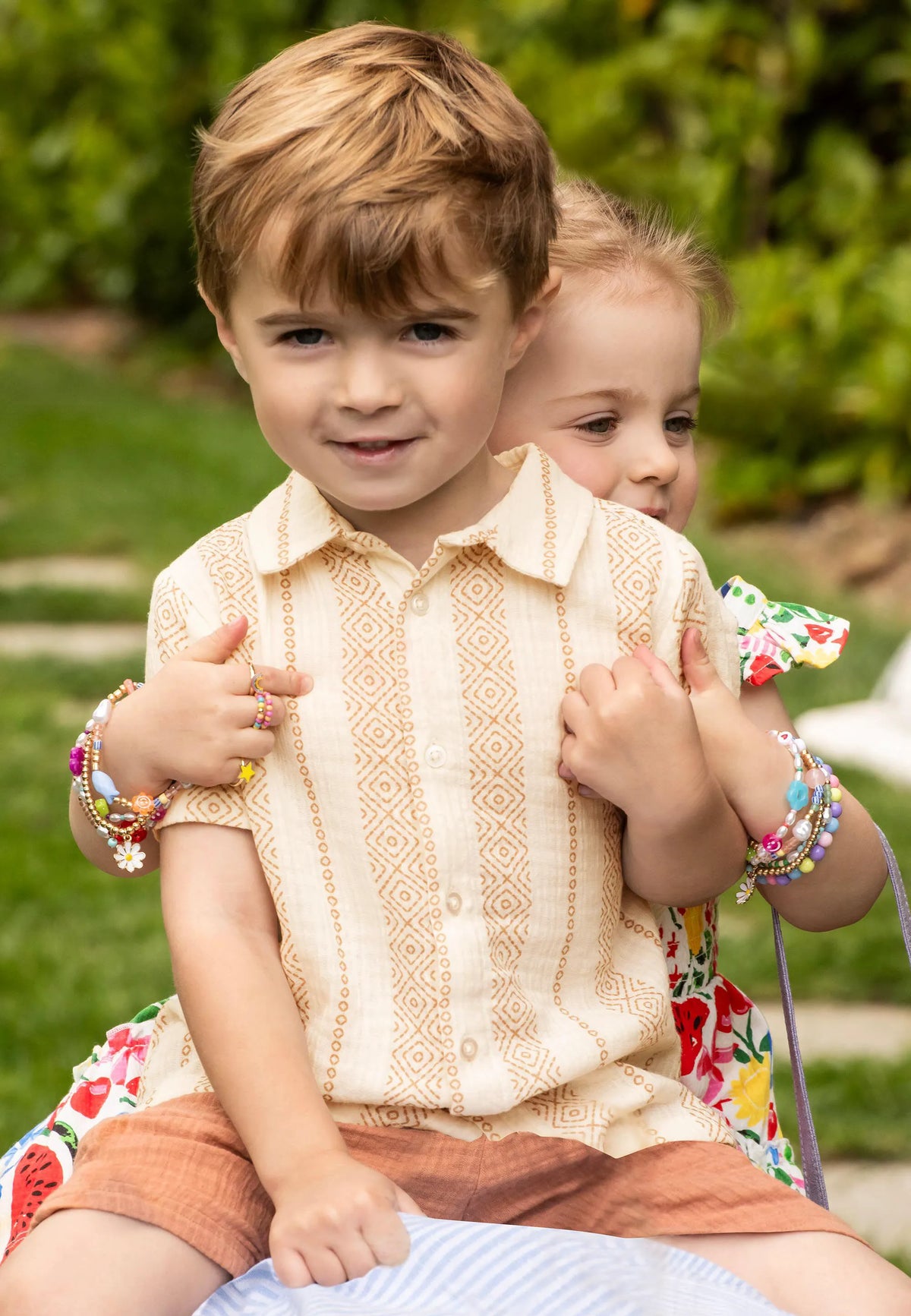 Younger Boys Rust Stripe Cheesecloth Shirt & Shorts Set