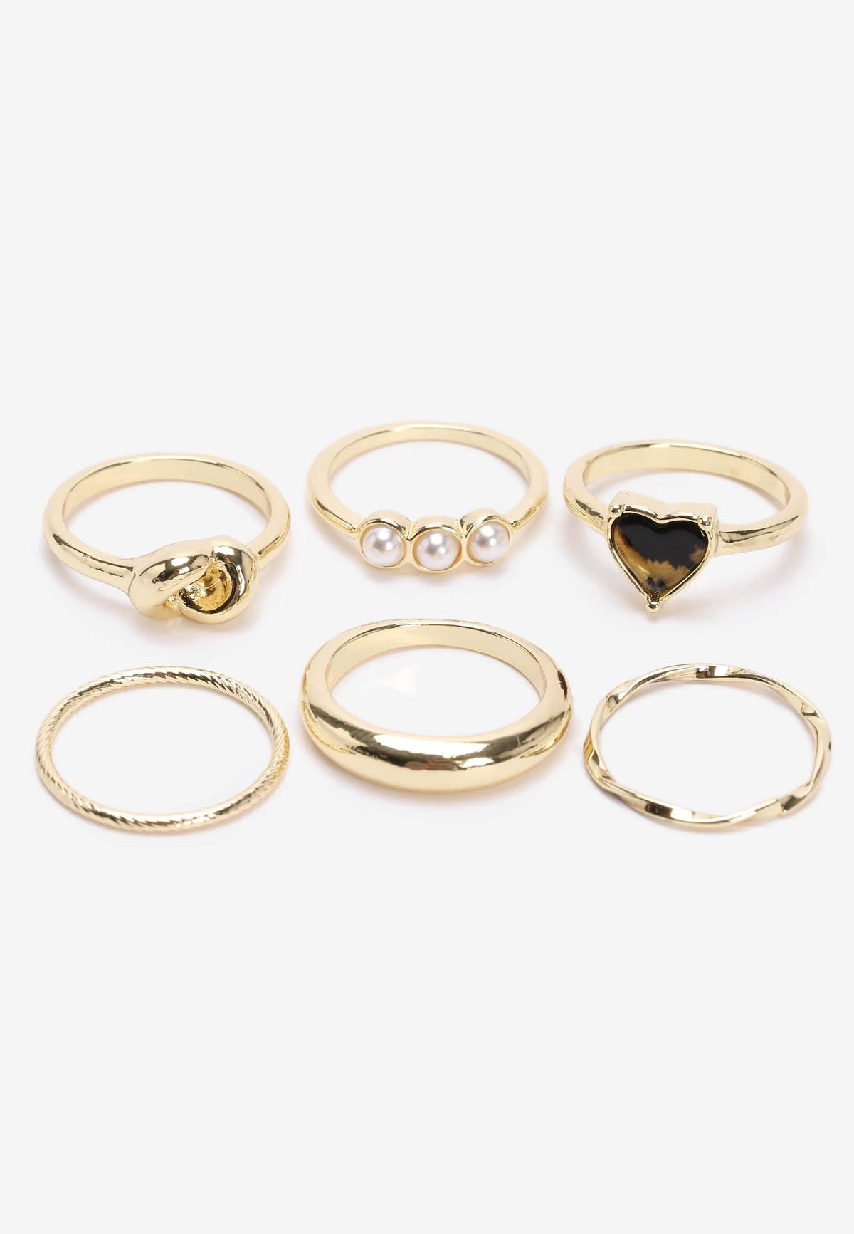 Womens 6pk Gold Animal Heart Rings