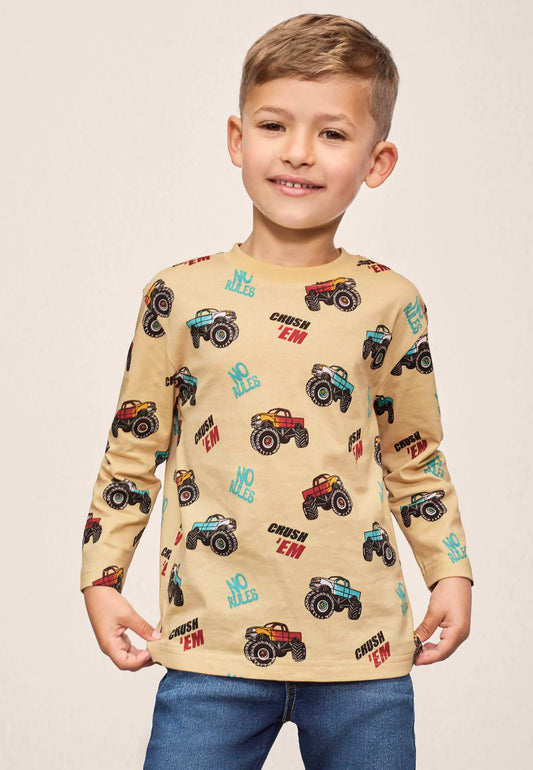 Younger Boys Stone Cotton Monster Truck T-Shirt