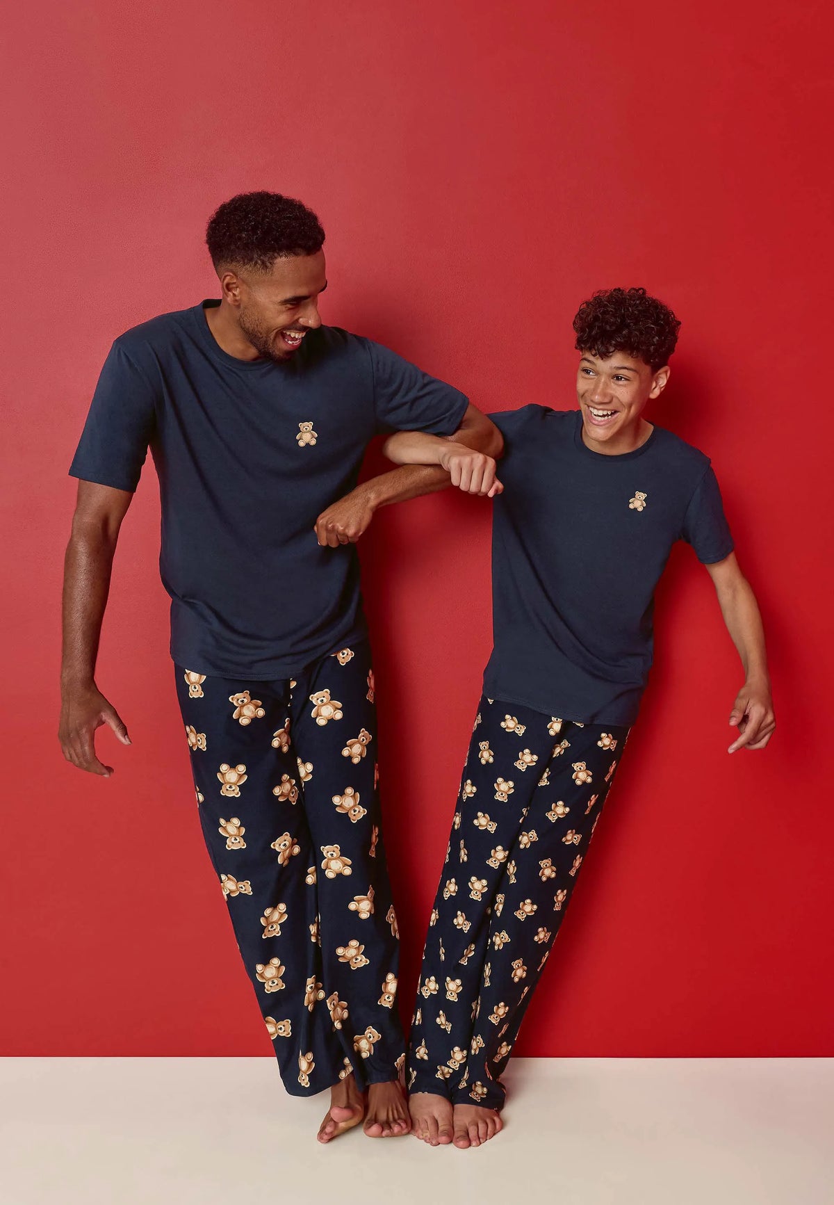 Mens Navy Bear Print Family Pyjama Set