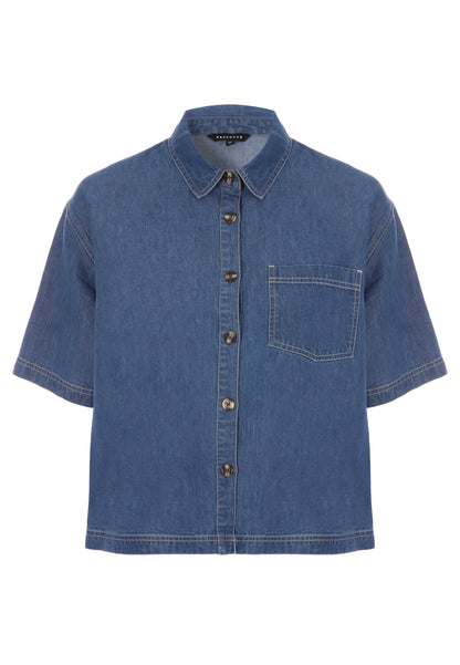 Womens Blue Denim Look Cotton Shirt