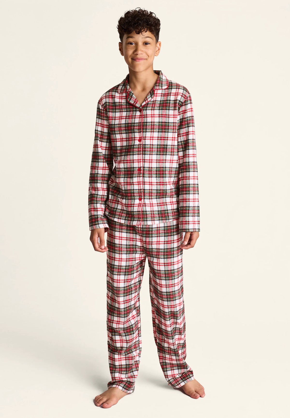 Unisex Kids Cream Check Print Cotton Family Pyjama Set