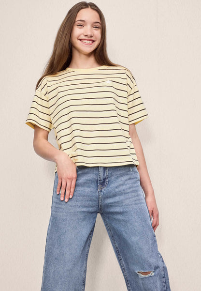 Older Girls Lemon & Black Stripe Boxy T-shirt