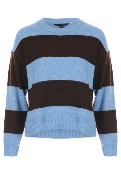 Womens Blue & Brown Stripe Jumper