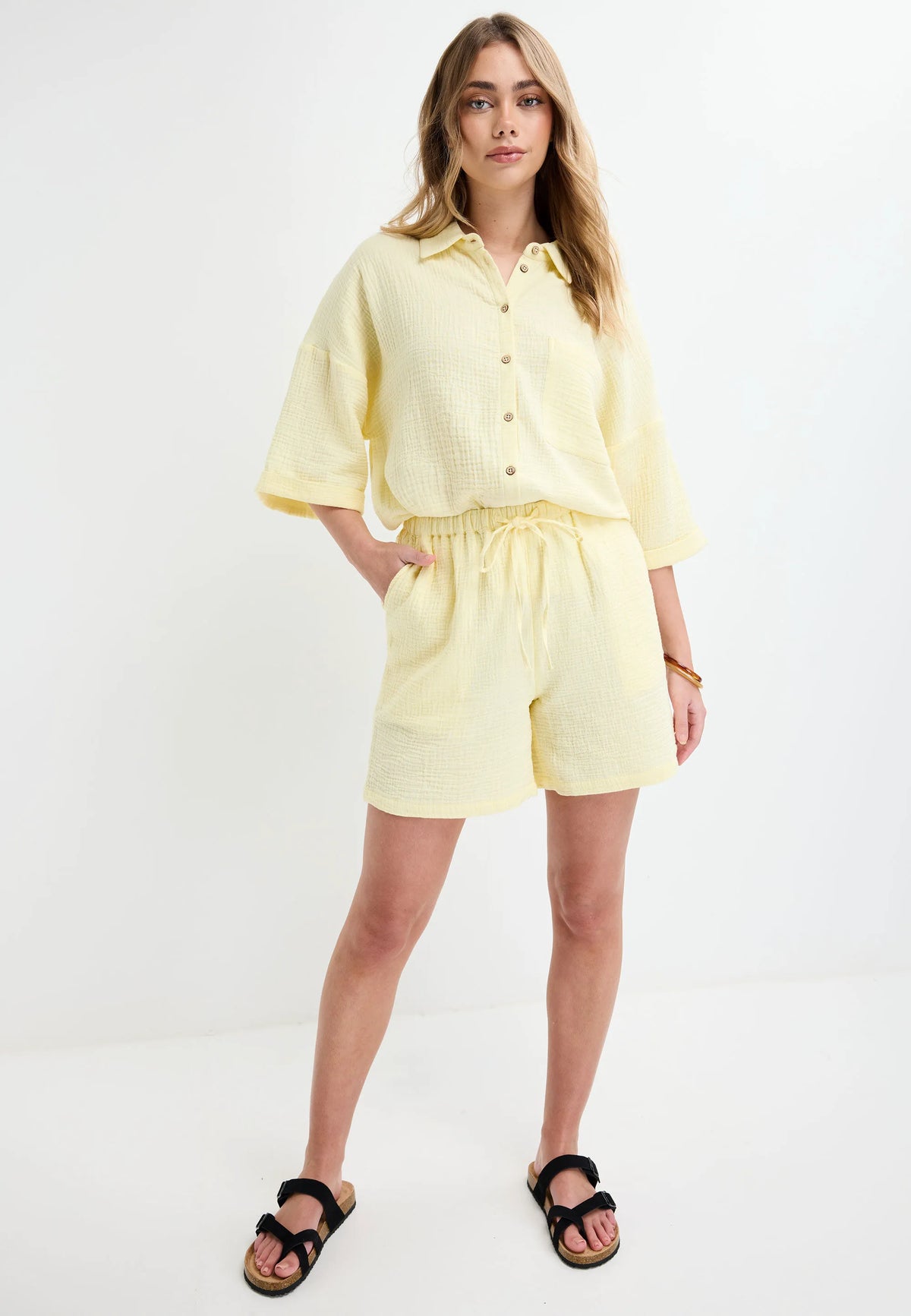 Womens Lemon Cotton Drawstring Waist Shorts