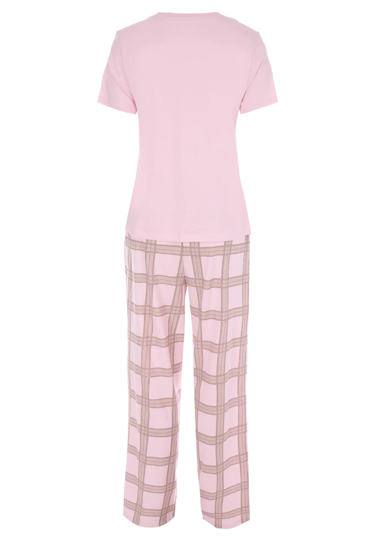 Womens Pink Check Long Pyjama Set