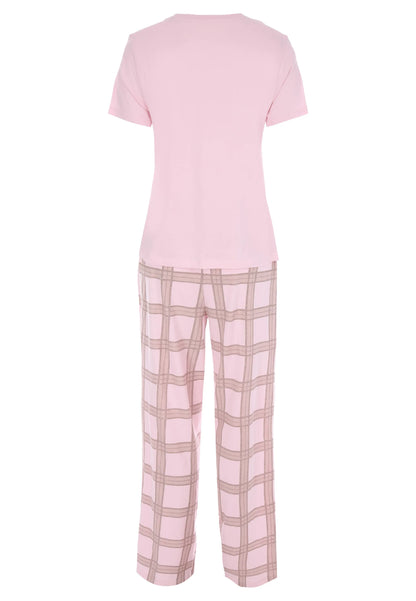 Womens Pink Check Long Pyjama Set