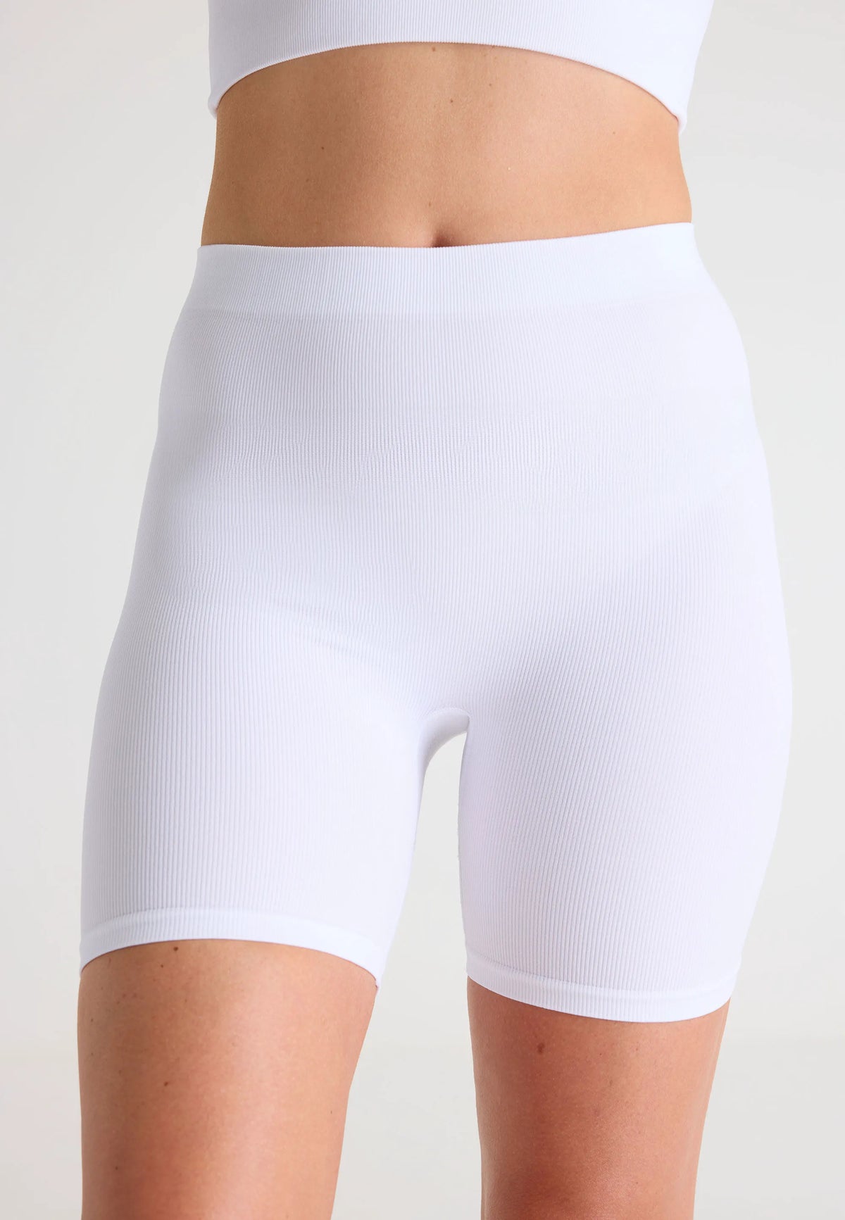 Womens White Ribbed Control Cycling Shorts