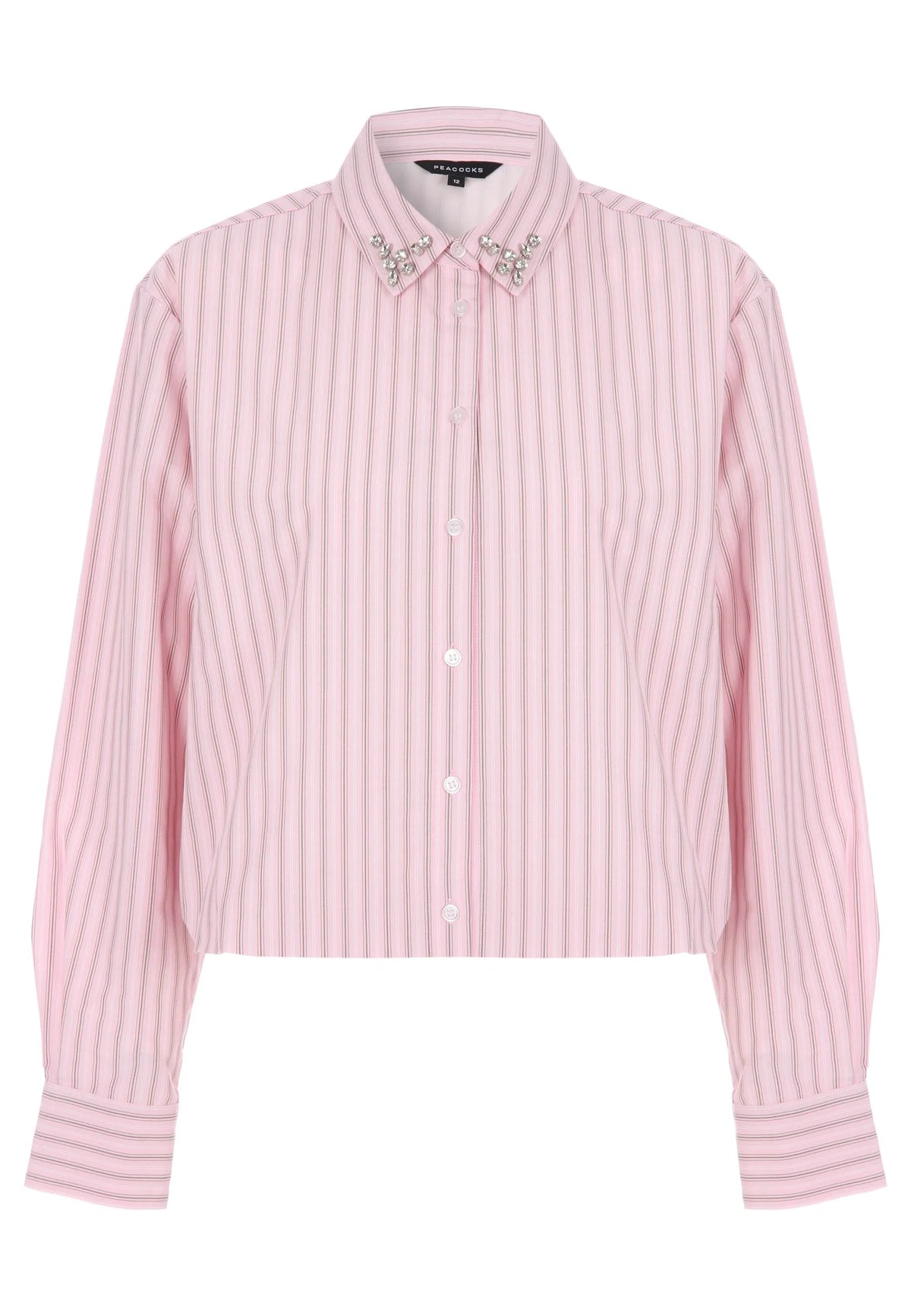 Womens Pink Stripe Diamante Tuck Hem Shirt