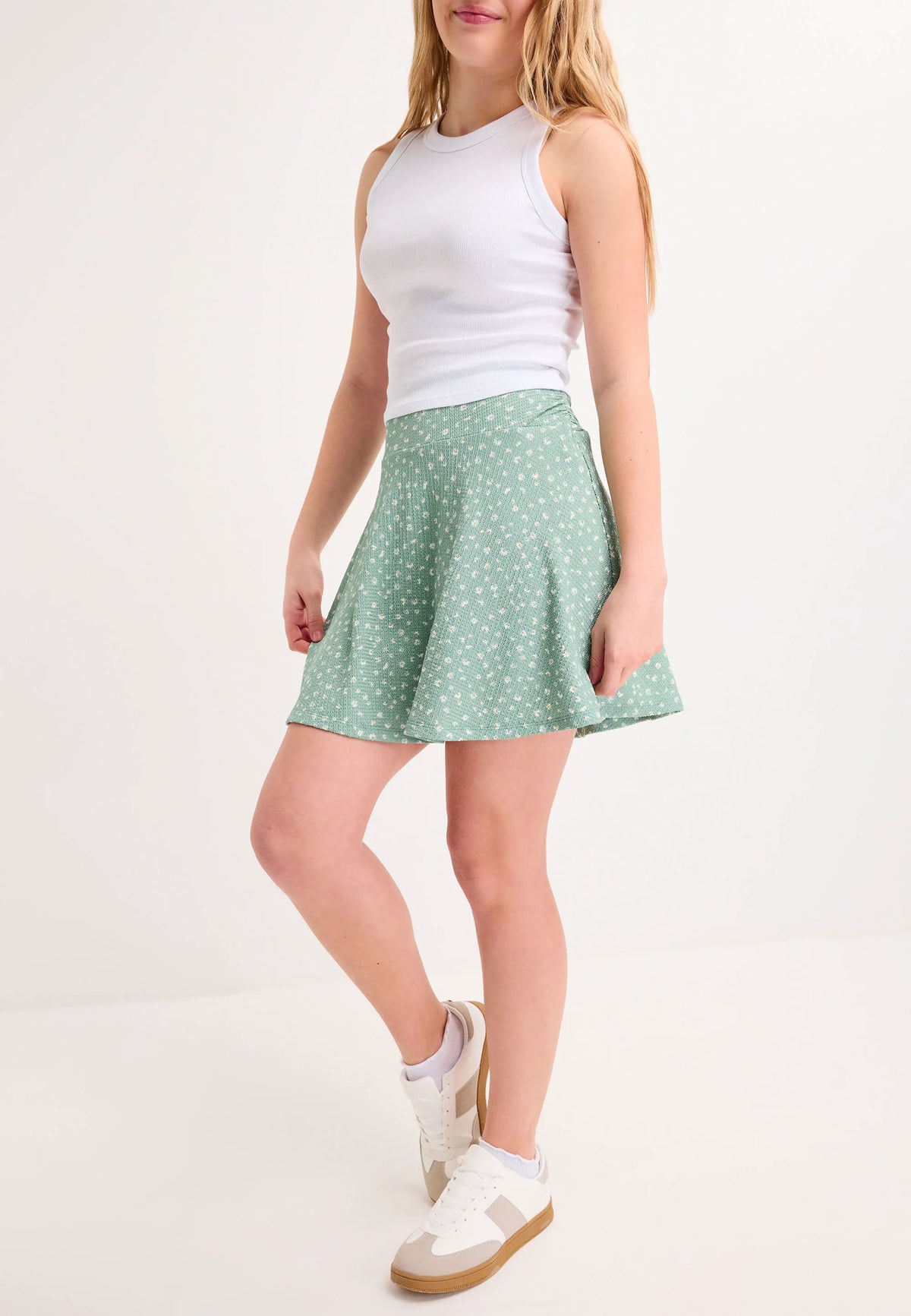 Older Girls Mint Floral Crinkle Skirt