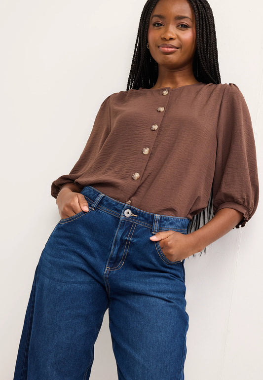 Womens Chocolate Brown Button Through Blouse Top