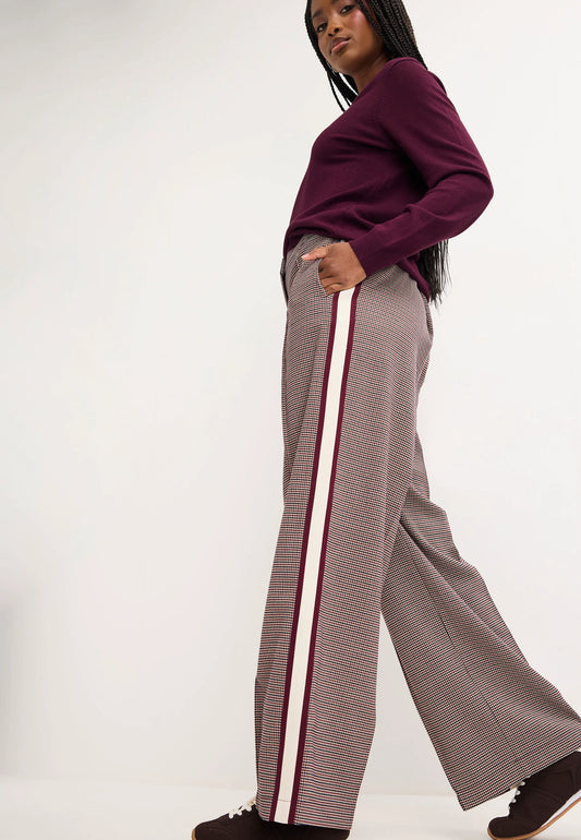 Womens Burgundy Check Side Stripe Trousers