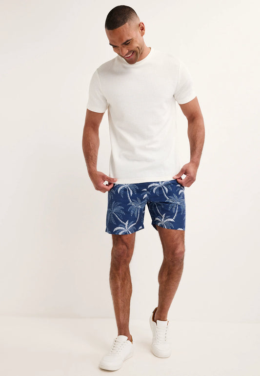 Mens Navy Palm Print Swim Shorts