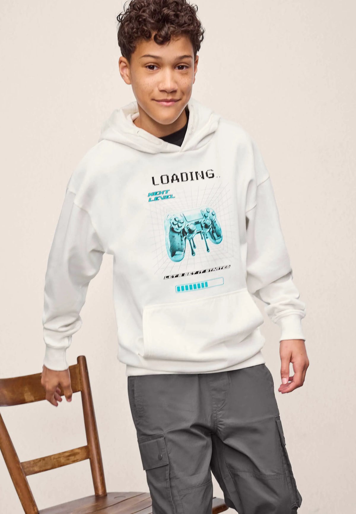 Older Boys Ecru Gaming Hoody