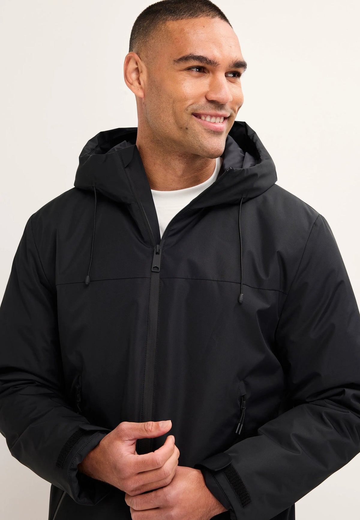 Mens Black Plain Hooded Jacket