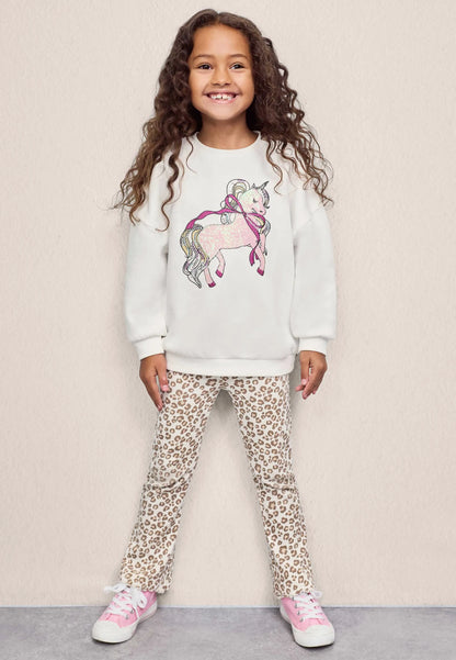 Younger Girls Cream Leopard Print Bootcut Leggings