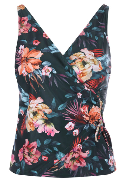 Womens Khaki Floral Print Tankini Top