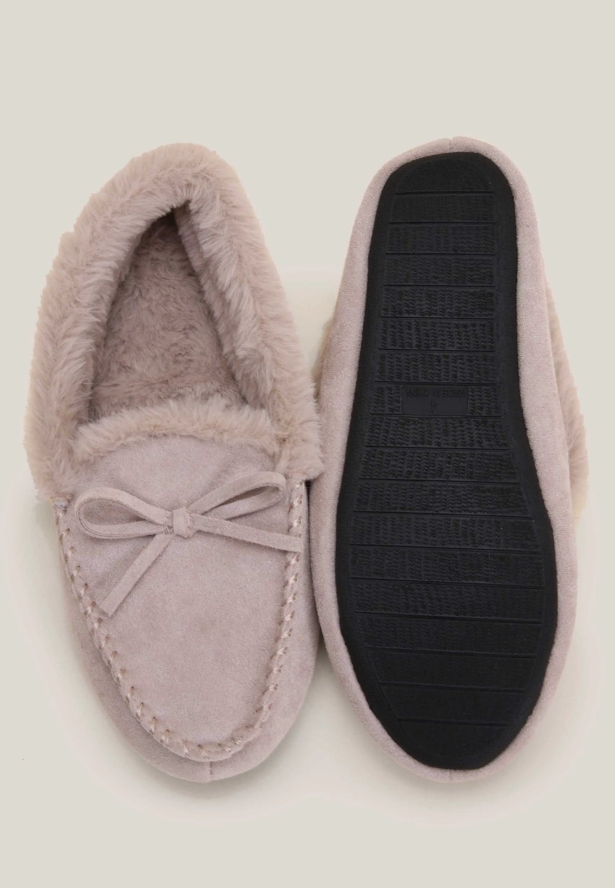 Womens Grey Fluffy Moccasin Slippers