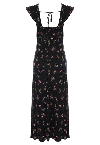 Womens Black Ditsy Lace Trim Midi Dress