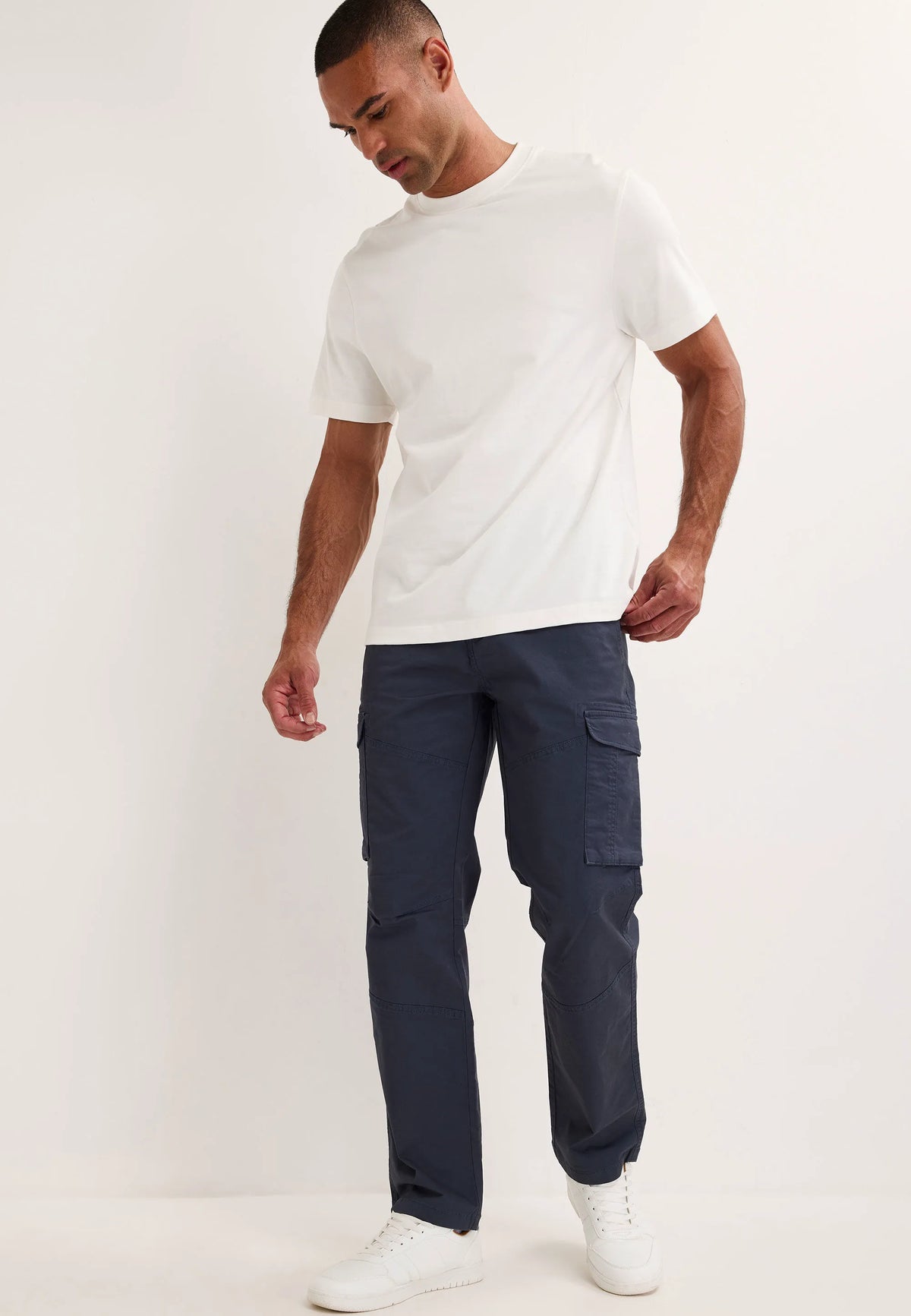 Mens Dark Blue Cargo Straight Leg Trousers