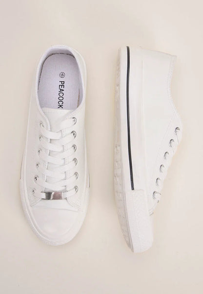 Womens White Lace Up Casual Trainers