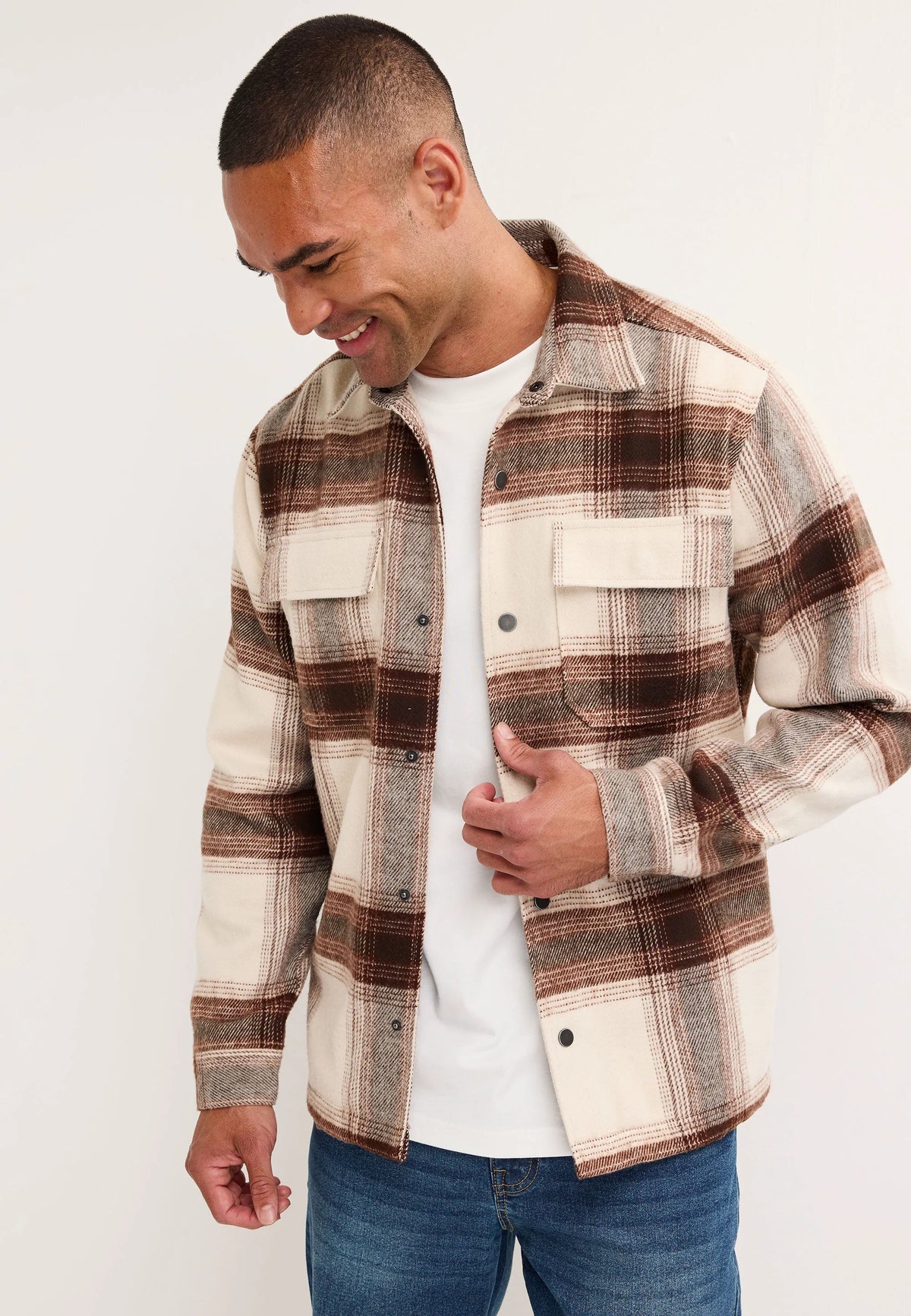 Mens Chocolate Brown Check Long Sleeve Shirt
