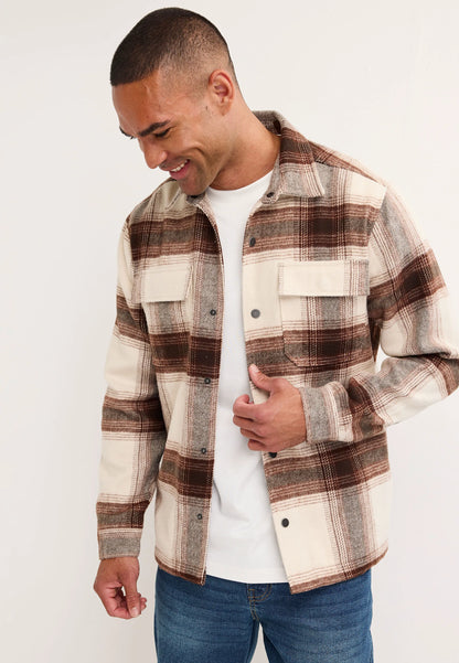 Mens Chocolate Brown Check Long Sleeve Shirt
