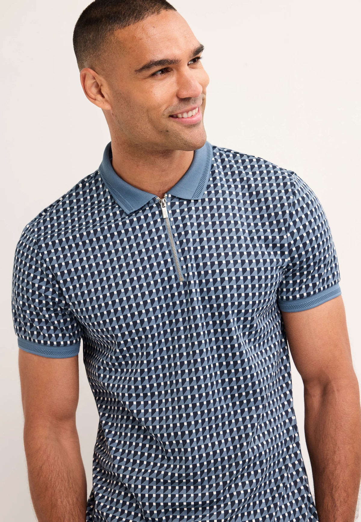 Mens Blue Geo Print Polo Shirt