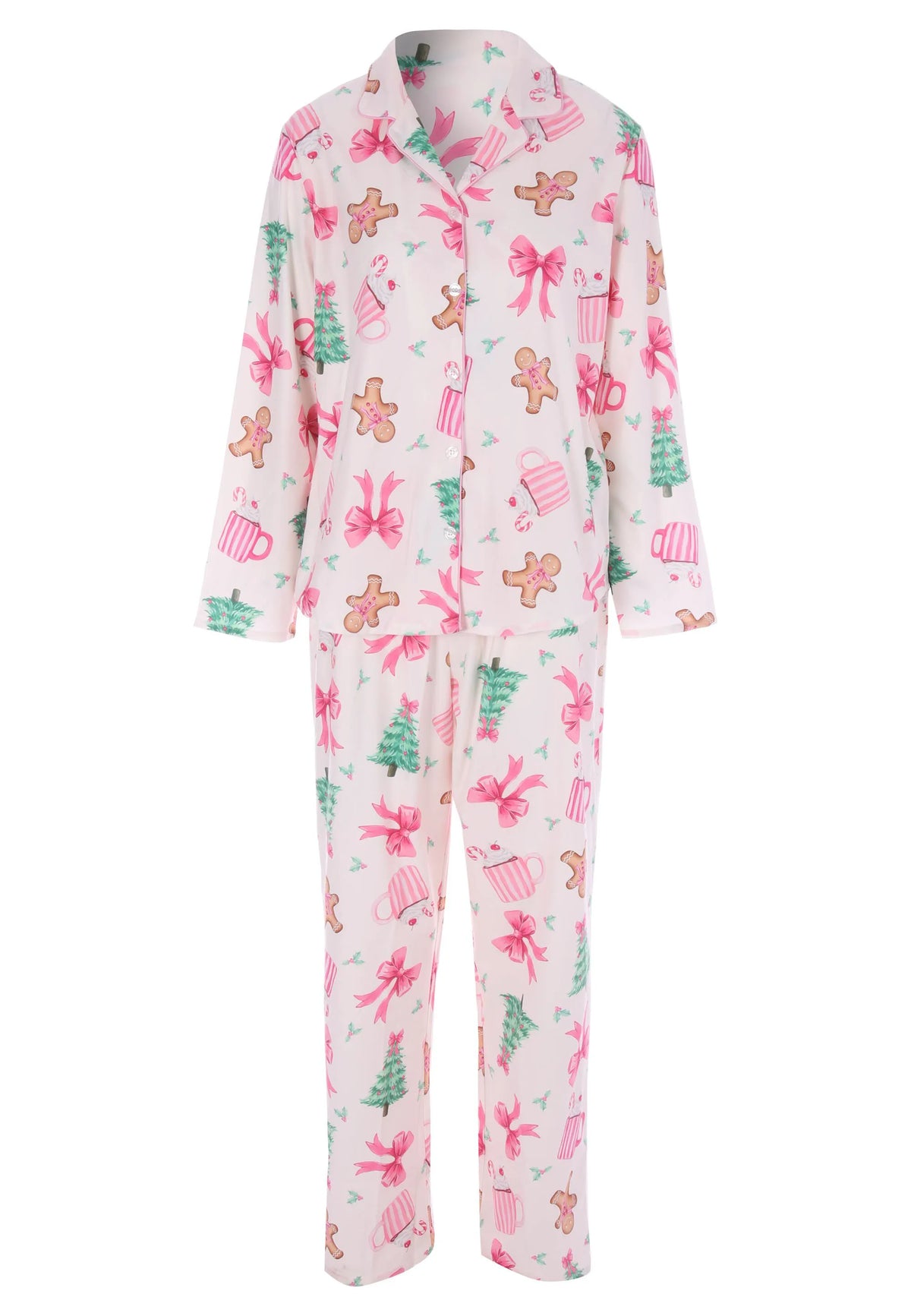Womens Pink Gingerbread Bow Christmas Family Pyjama Set
