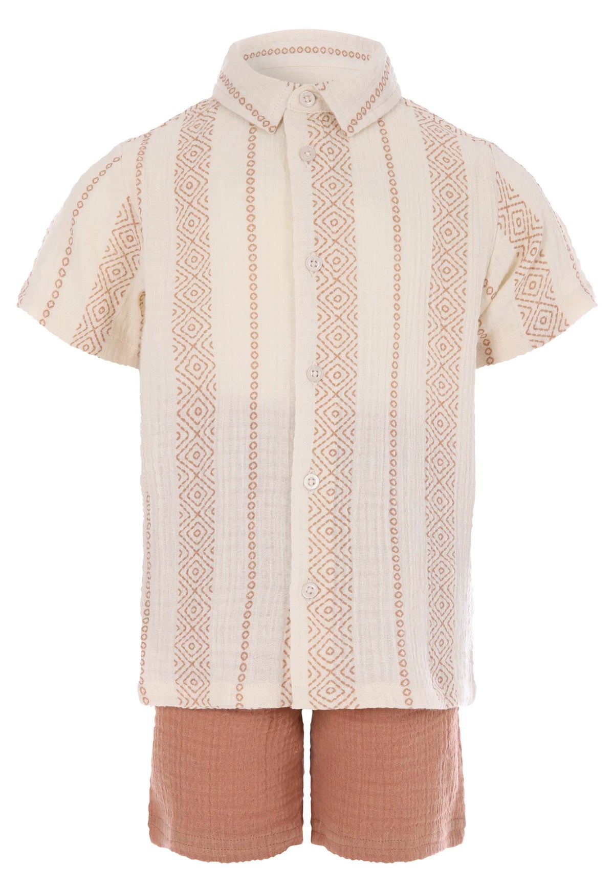 Younger Boys Rust Stripe Cheesecloth Shirt & Shorts Set