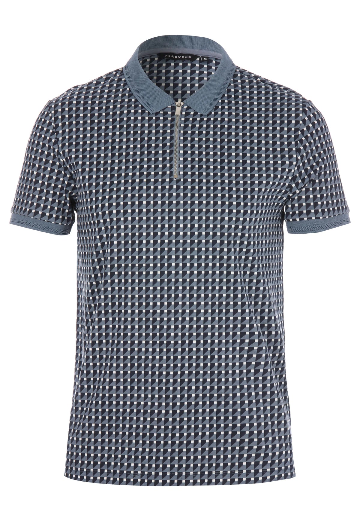Mens Blue Geo Print Polo Shirt