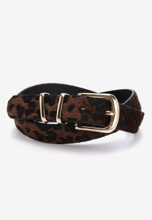 Womens Dark Brown Leopard Print Belt
