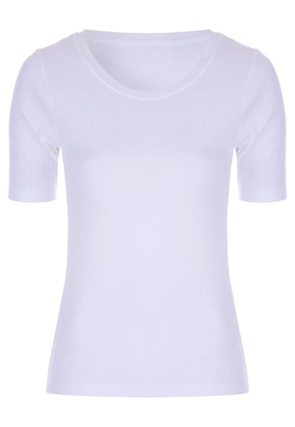 Womens White Thermal Ribbed Short Sleeve Top