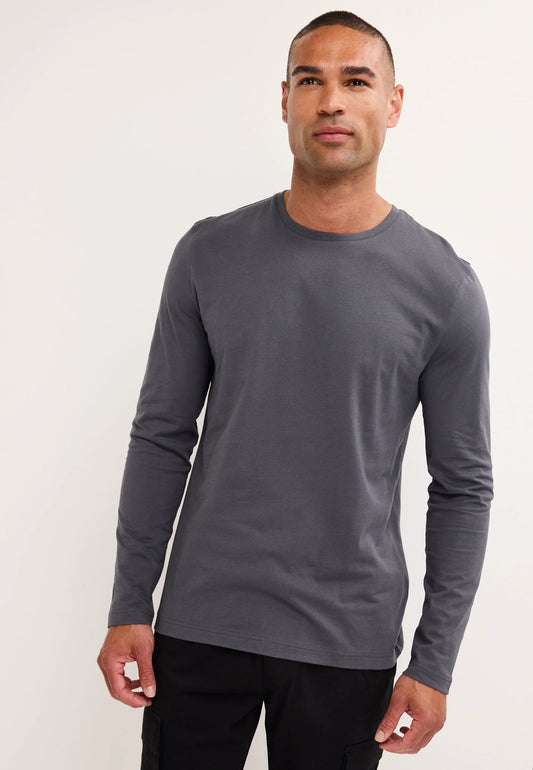 Mens Charcoal Cotton Long Sleeve T-Shirt