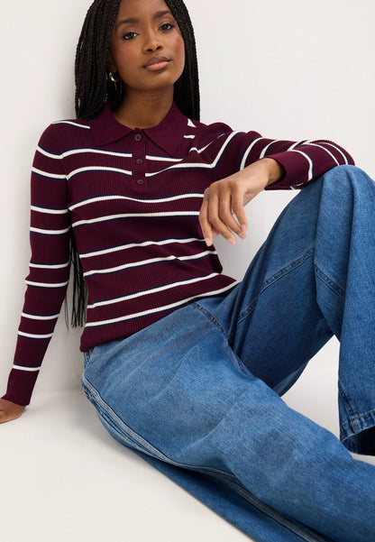 Womens Plum Stripe Collar Jumper