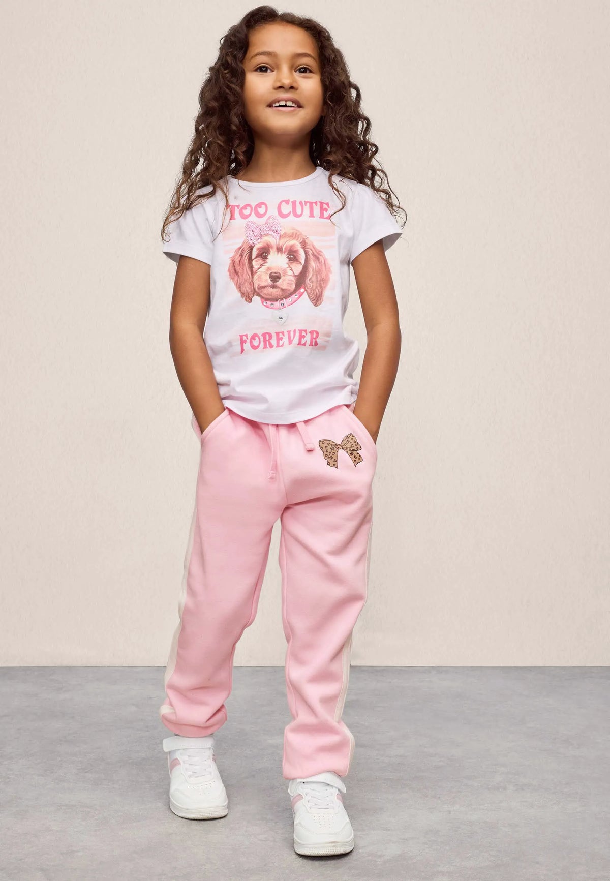 Younger Girls Pink Bow Joggers