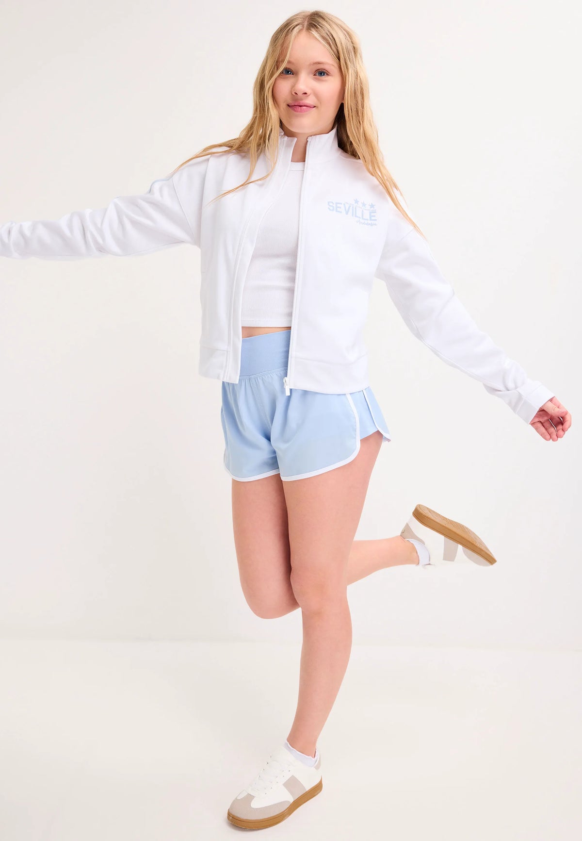 Older Girls White Side Stripe Zip Through Sweatshirt