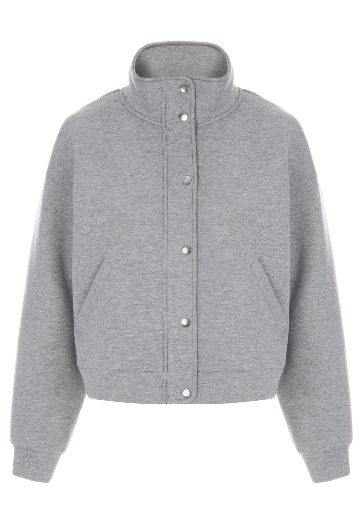 Womens Grey Button Through Bomber Sweatshirt