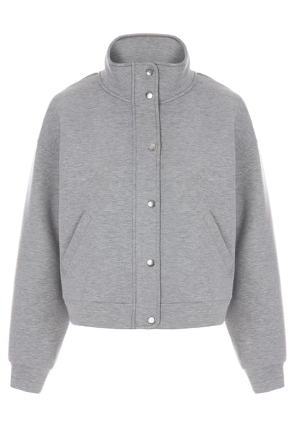 Womens Grey Button Through Bomber Sweatshirt