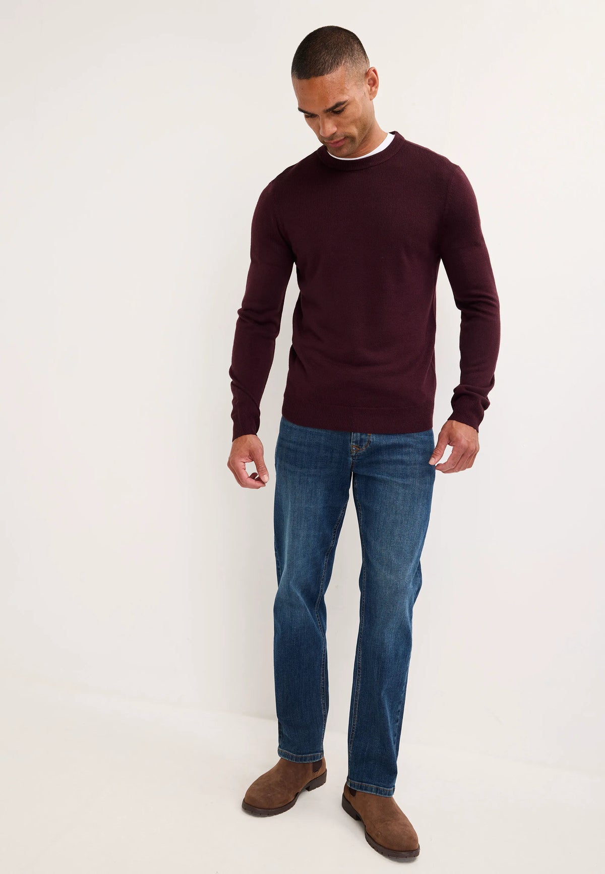 Mens Plum Soft Touch Crew Neck Jumper
