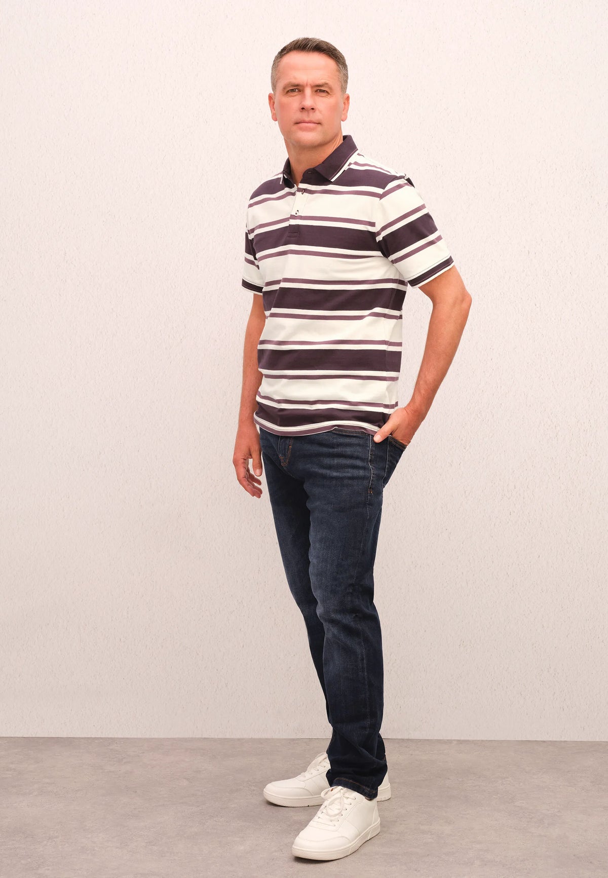 Mens Plum Horizontal Stripe Polo Shirt